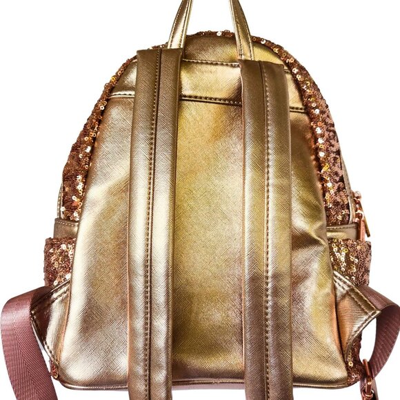 DISNEY PARKS Minnie Mouse Rose Gold Sequin Mini Backpack LOUNGEFLY - Picture 10 of 13